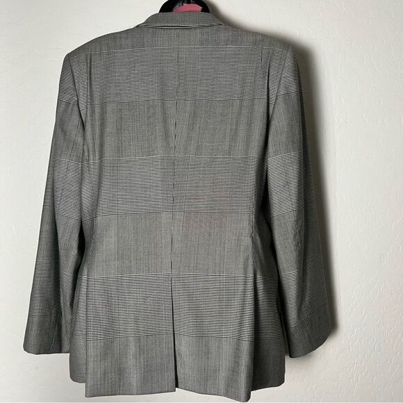 Escada plaid blazer Windowpane Black White Classic Wool Single Breast 42 L - Picture 10 of 16